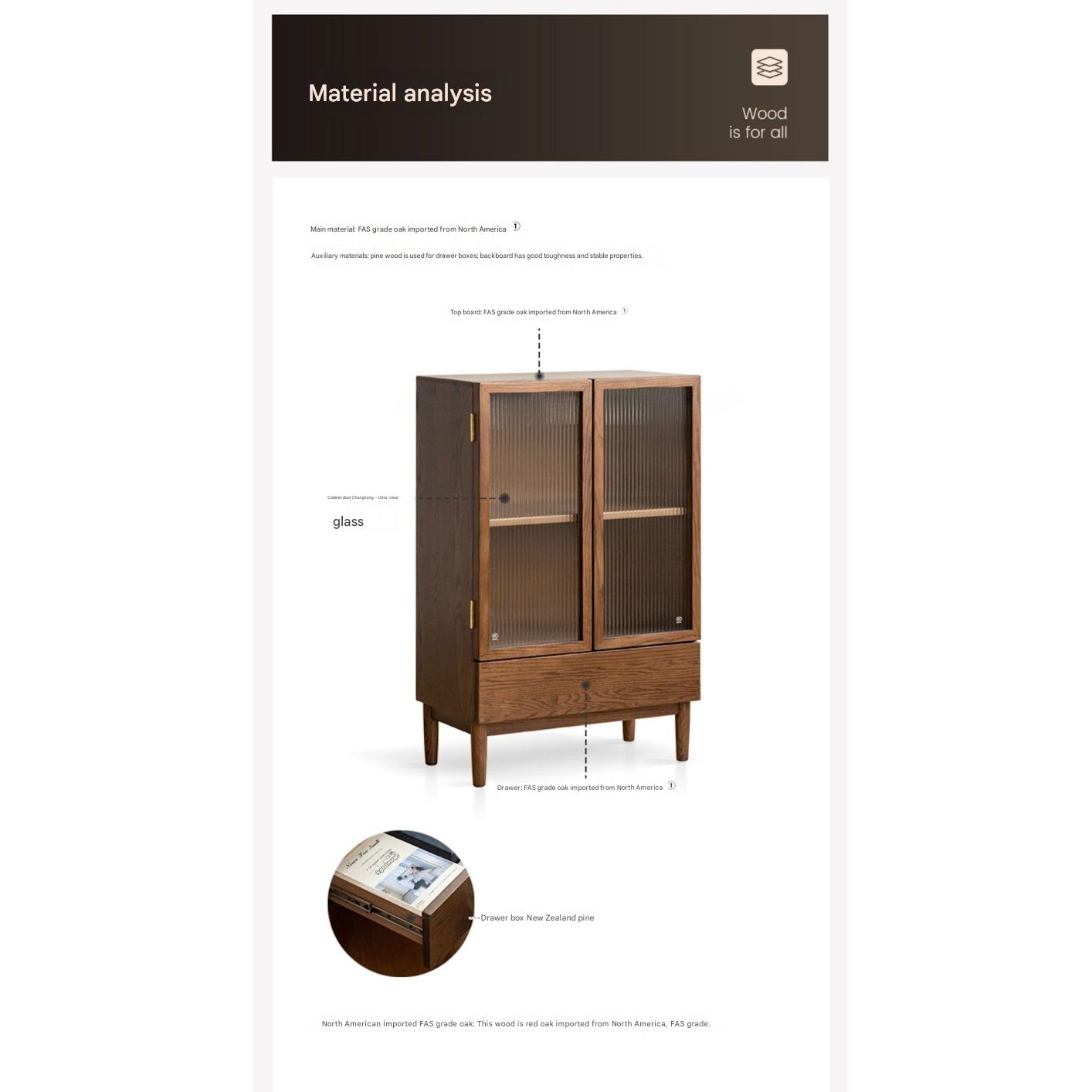 Solid Oak Wood Modern Side Cabinet - Stylish Storage for Living Room, Bedroom, or Office