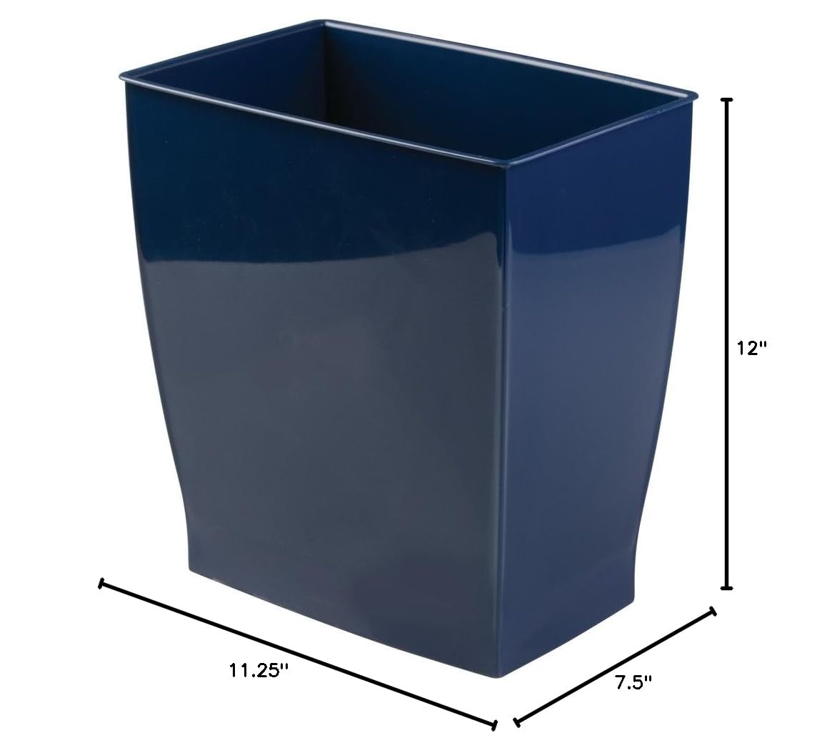 InterDesign Mono Plastic Wastebasket Trash Can - Rectangular, 11L, Navy Blue - Perfect for Office, Bathroom, Kitchen & Bedroom Organization