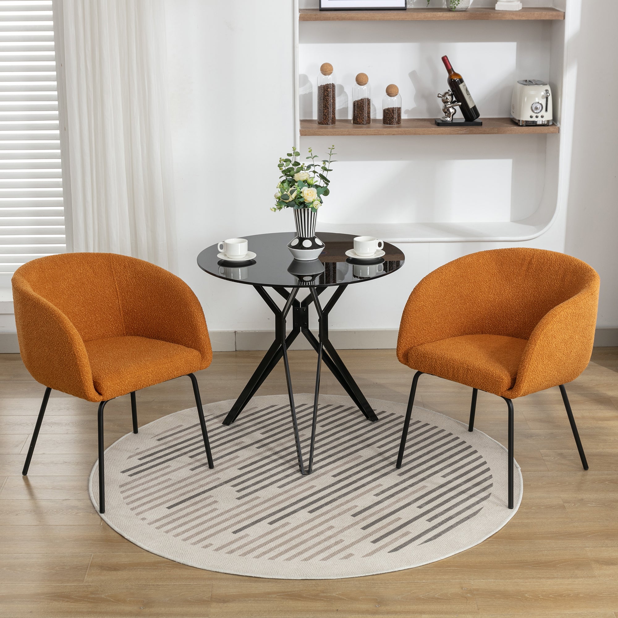 Boucle Fabric Dining Chairs with Black Metal Legs - Set of 2, Modern Ginger Upholstered Side Chairs for Kitchen, Dining Room, and Office