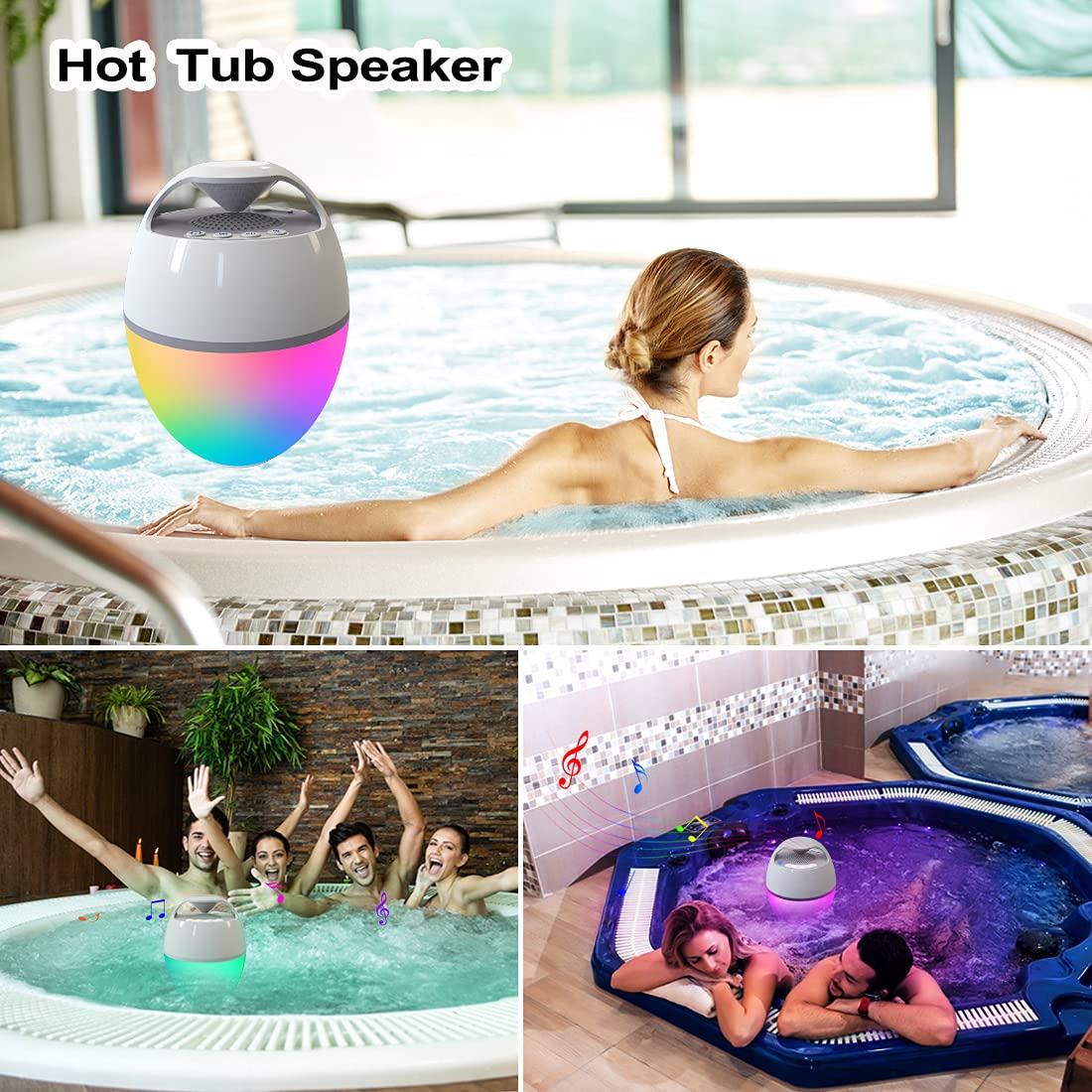 Blufree Floating Pool Speaker with LED Lights - IP68 Waterproof Bluetooth Speaker for Hot Tub, Outdoor Swimming, Beach, Pool Party | Portable, Loud Volume, Rich Bass, Built-in Mic, 82ft Wireless Range - Perfect for Summer BBQs, Backyard Gatherings & Water Activities