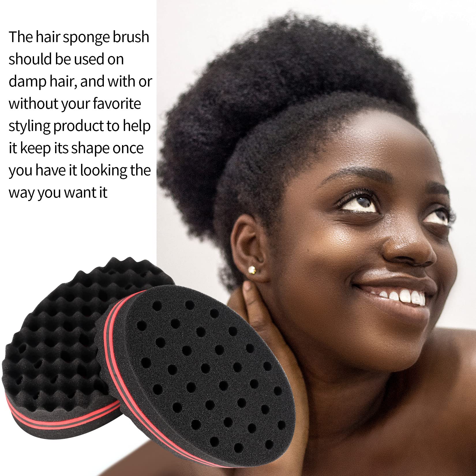 4 Pcs Hair Sponge Brushes for Afro Coils & Waves - Double Sided Styling Brush with Big & Small Holes - Perfect for Twists, Dreads, Curls & Barber Shop Use - Home & Professional Hair Care Essential