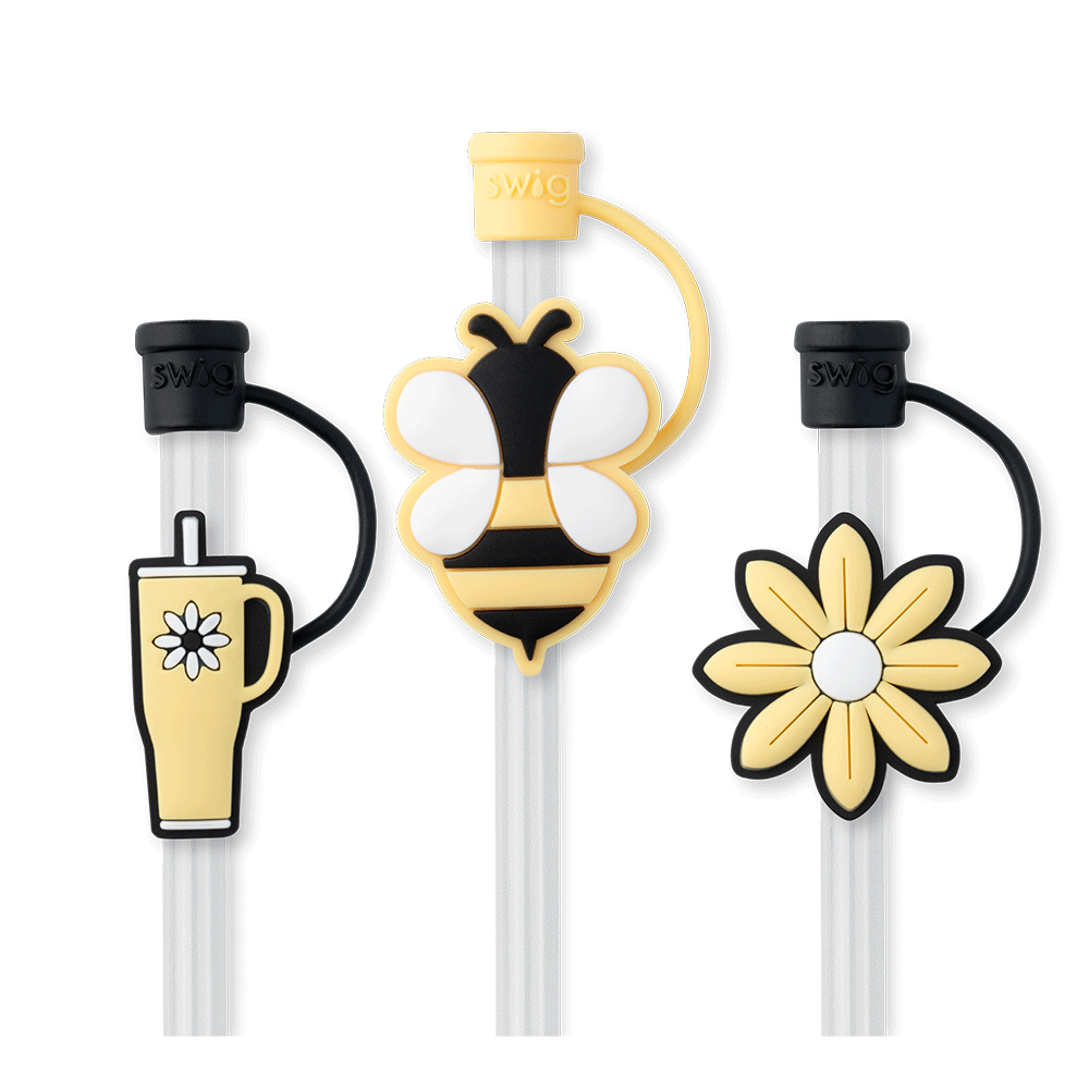 Busy Bee Straw Topper Set - 6pcs Cute Honey Bee Drink Decorations for Smoothies, Milkshakes & Cocktails - Perfect for Kids Parties, Summer BBQs & Themed Events