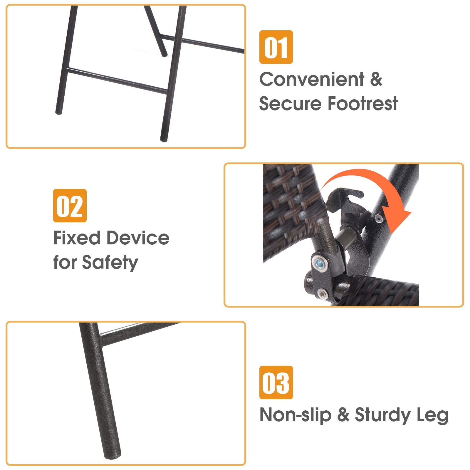 4-Piece Folding Wicker Rattan Bar Stool Set - Tall Backrest Bar Chairs with Steel Frame, Armrests & Footrest - Outdoor Patio Furniture for Garden, Poolside & Restaurant Use