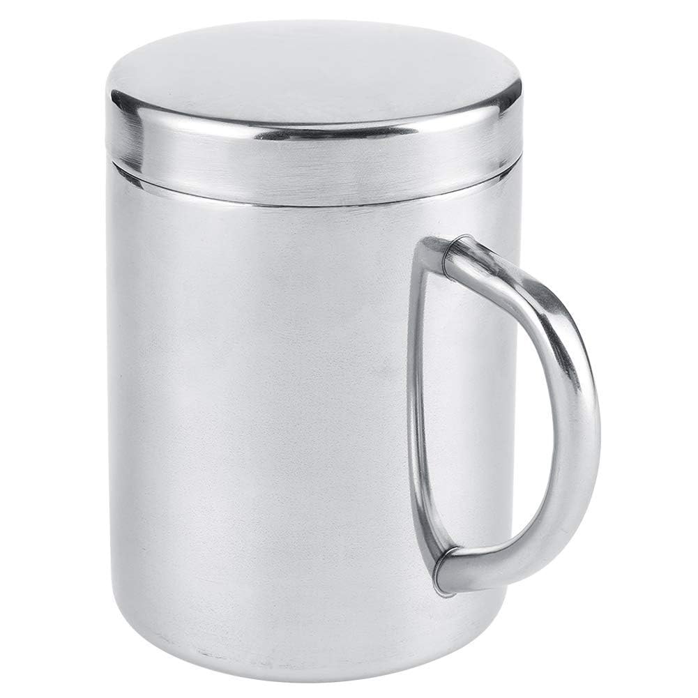 Premium 7.5oz/220ml Stainless Steel Coffee Mug with Lid & Handle - Unbreakable Double Wall Insulated Travel Cup for Camping, Hiking & Office - Shatterproof Tea & Coffee Mug for Hot & Cold Beverages - Ideal for Outdoor Adventures, Daily Commute & Home Use