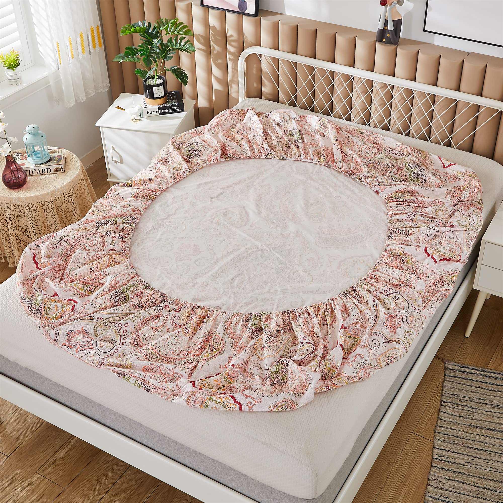 ABREEZE Pink Paisley Print 4-Piece Bed Sheet Set - 1000TC Egyptian Cotton Full Size Bohemian Bedding with Damask Medallion Design for Boho & Farmhouse Decor | Perfect for Guest Rooms, Master Bedrooms & Cozy Retreats