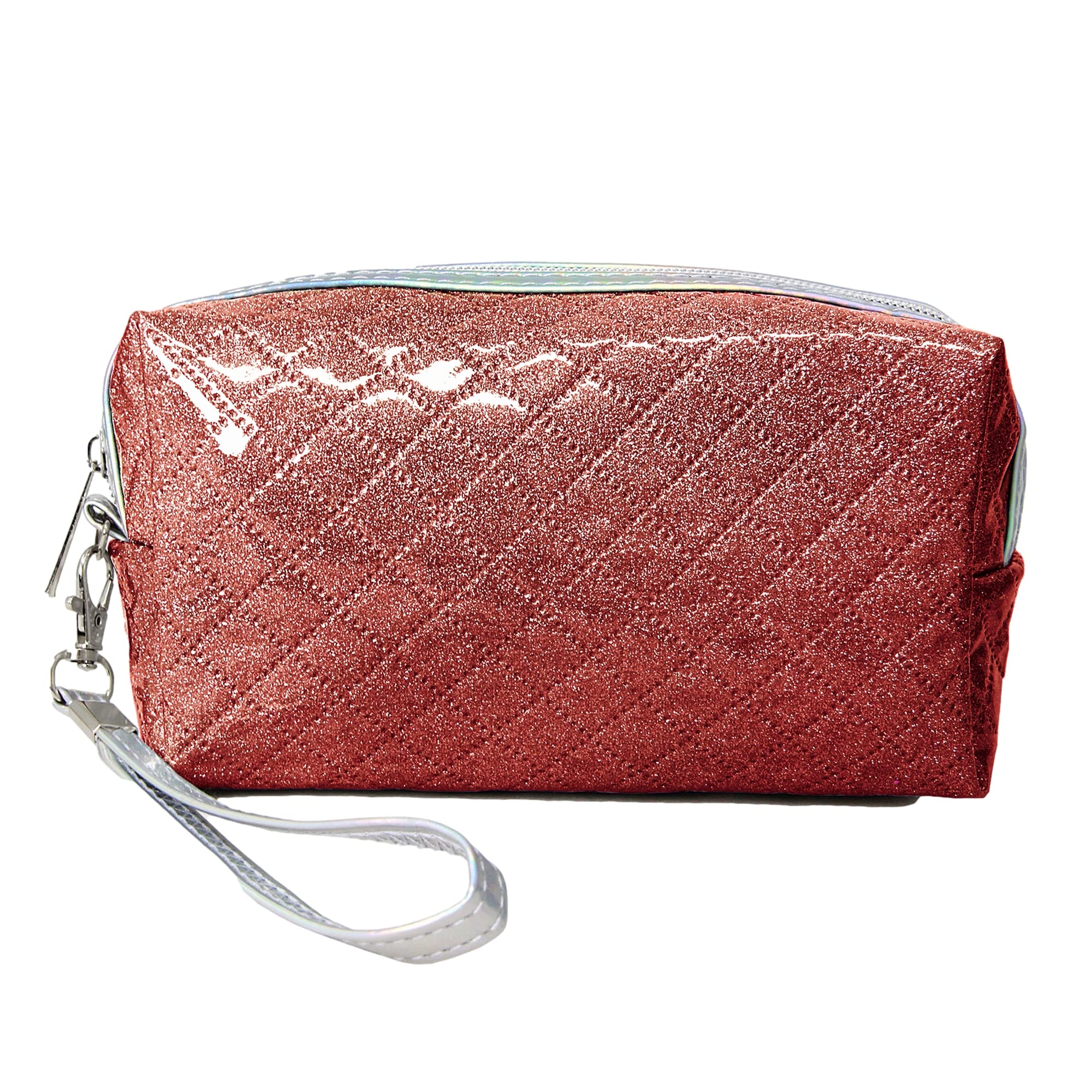 MEPLUS FASHION Small Makeup Bag for Purse - Zipper Pouch Travel Cosmetic Organizer for Women & Girls (Shiny Glitz Red) - Perfect for Travel, Gym & Everyday Use