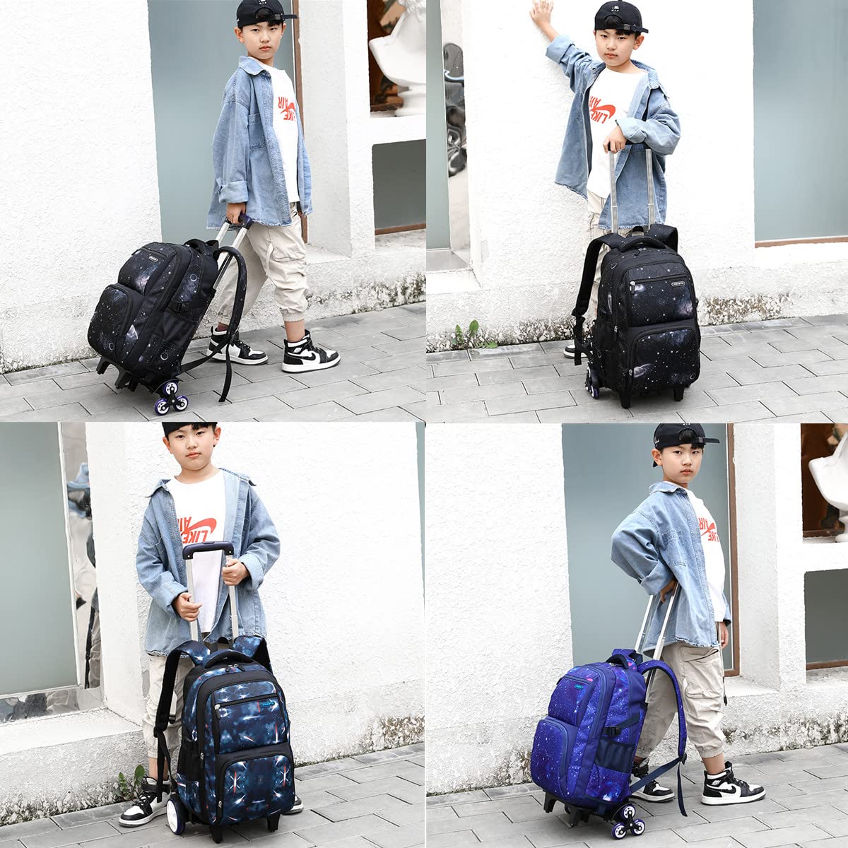 VIDOSCLA Galaxy Rolling Backpack for Kids & Teens - 6-Wheel School Book Bag with Trolley Handle - Perfect for Elementary Students, Boys & Girls - Great for School, Travel & Daily Commute