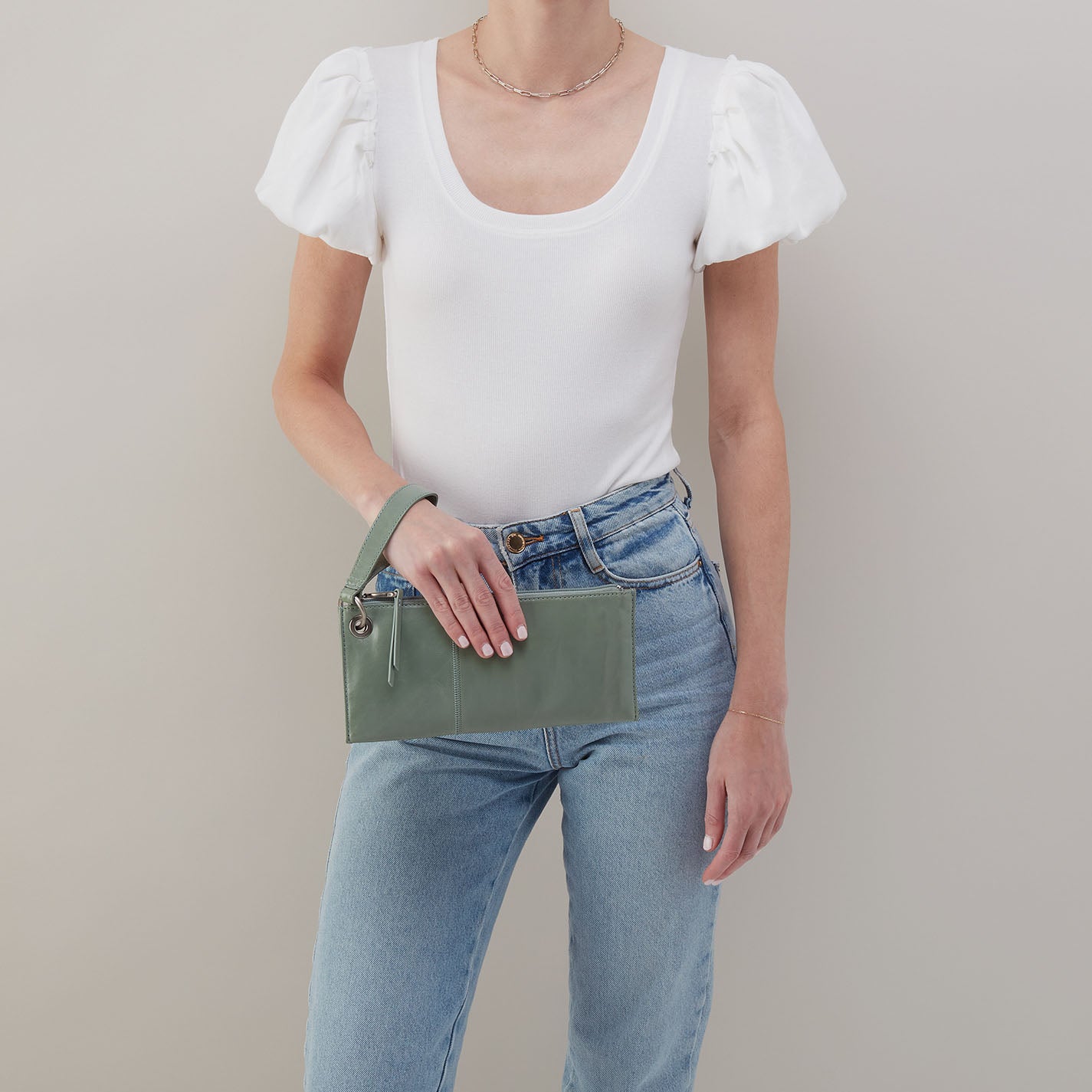Vida Polished Leather Wristlet - Elegant Jade Clutch for Women | Perfect for Evening Parties, Weddings & Special Occasions
