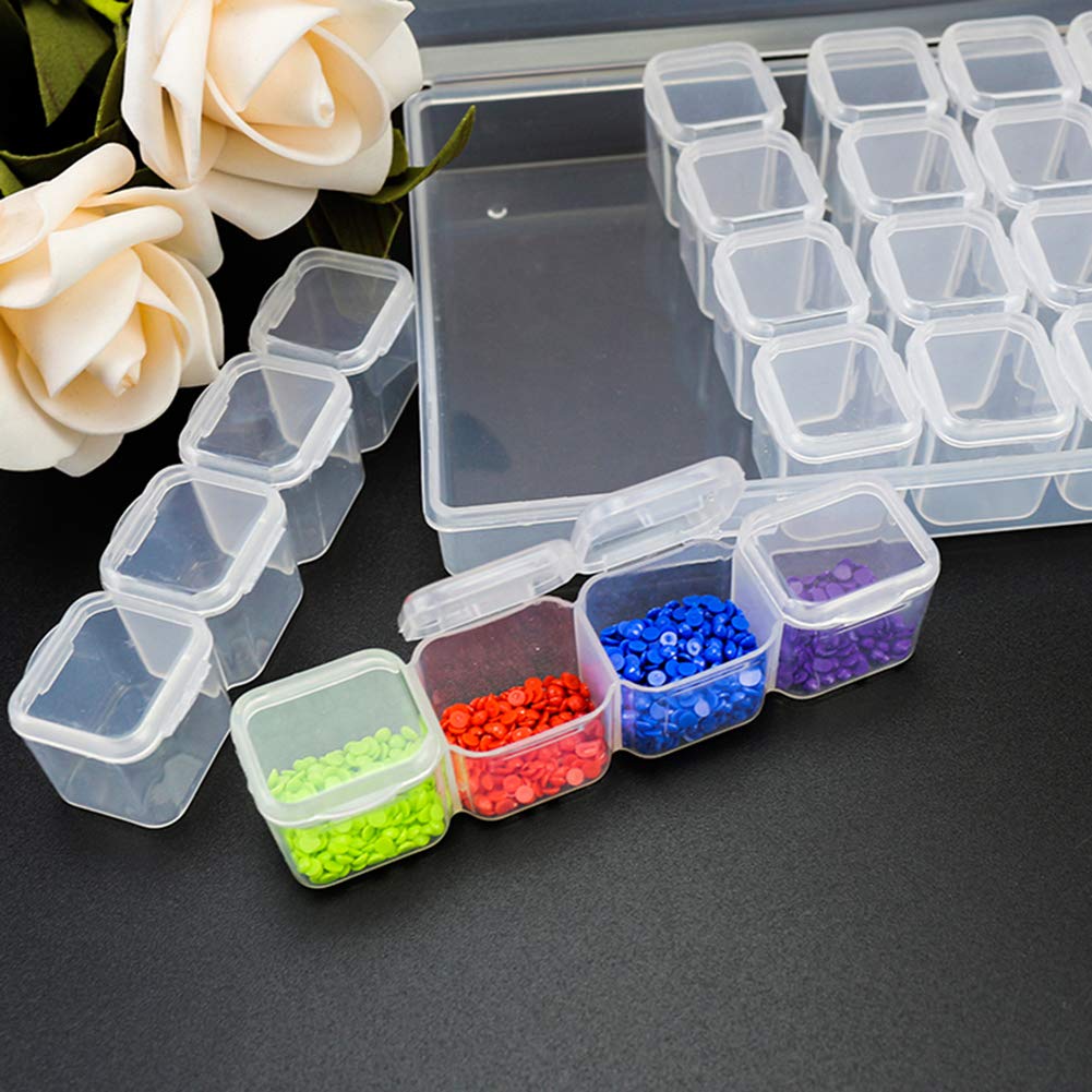 Chiloskit 28-Slot Adjustable Plastic Storage Organizer Box - Jewelry, Beads, Pills, Candy, Fishing Tackle & Letter Board Letters - Clear Compartment Box with Dividers | Perfect for Home, Office & Travel Organization