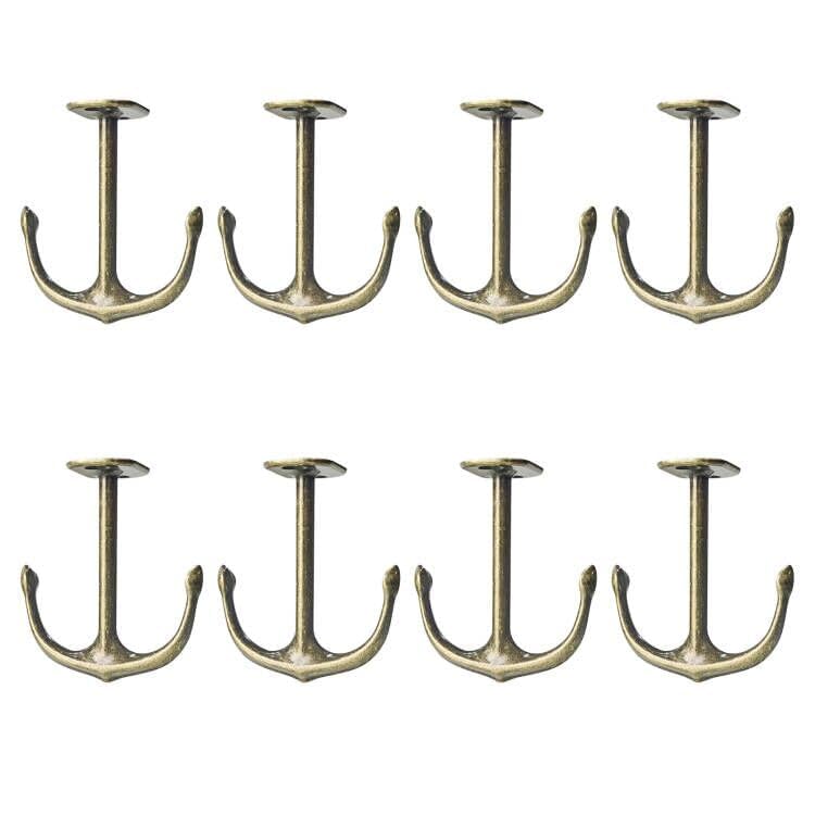 8 Pack Bronze Anchor Two Prong Ceiling Hooks - Heavy Duty Hanging Hooks for Closet, Bathroom, Kitchen Cabinet & Garage Organization - Perfect for Hanging Plants, Lights, Decor & Storage Items