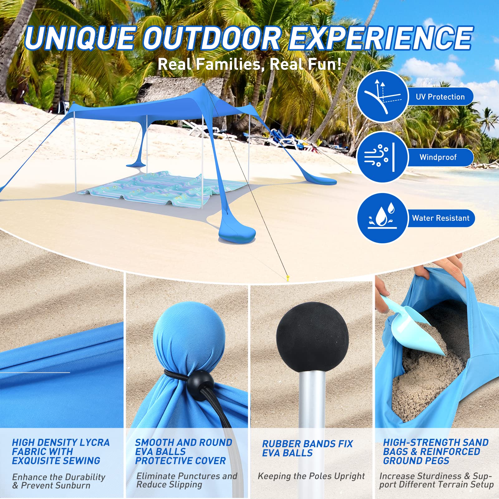 Portable Beach Tent Pop Up Sun Shelter - UPF50+ UV Protection with 4 Stability Poles, Carry Bag & Accessories | Windproof Family Canopy for Camping, Picnics & Beach Days (7×7FT, Purple)
