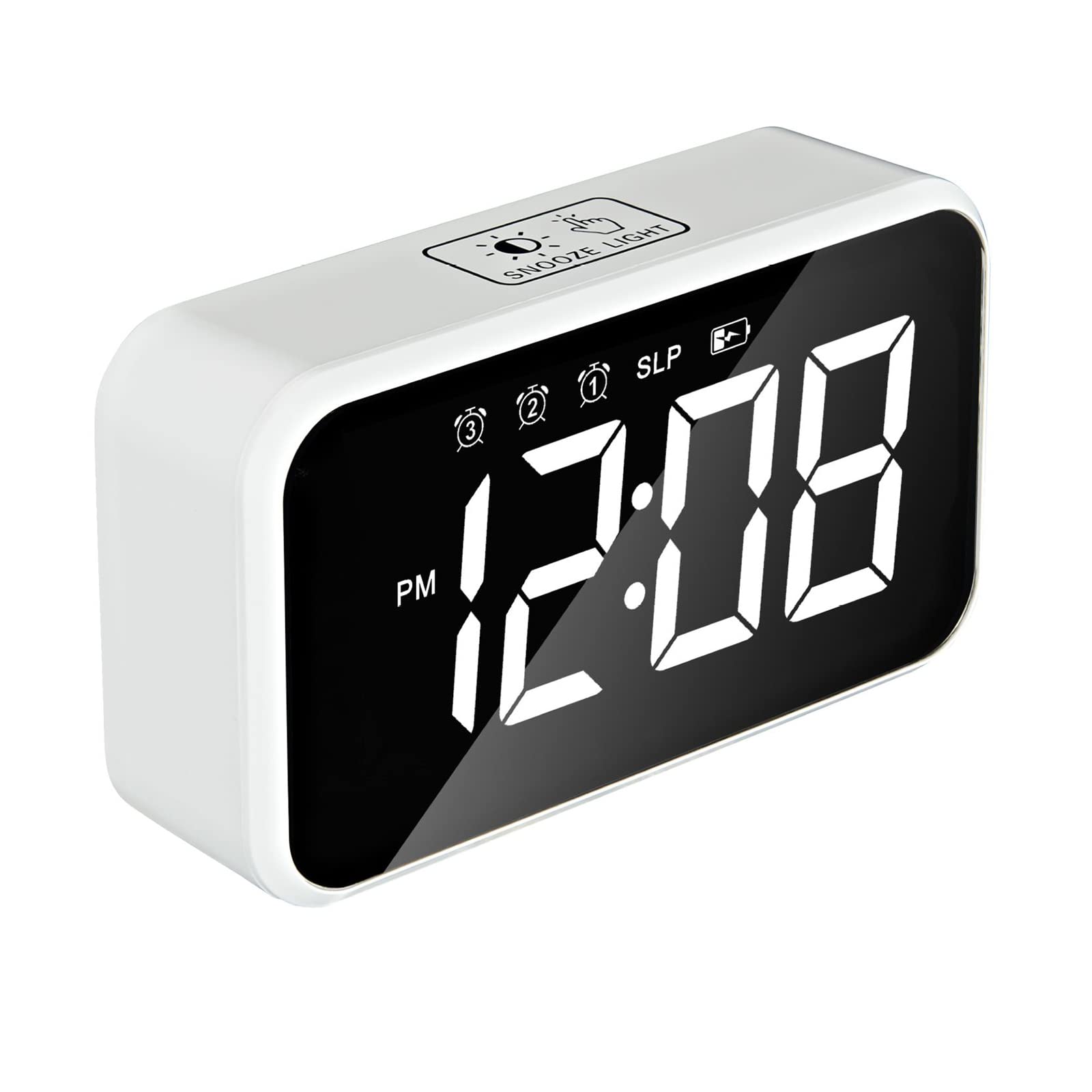 Smart LED Mirror Alarm Clock with Loud Alarm for Heavy Sleepers - 3 Alarm Settings, 30 Music Ringtones, Digital Bedside Clock for Bedroom (White) | Perfect for Deep Sleepers, Morning Wake-up & Home Decor