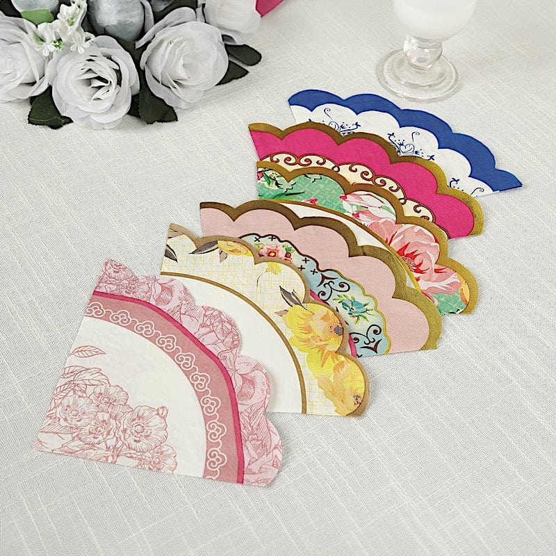 Vintage Floral Mixed 48-Pack Cocktail Napkins with Scalloped Edges - Perfect for Weddings, Parties, and Home Entertaining