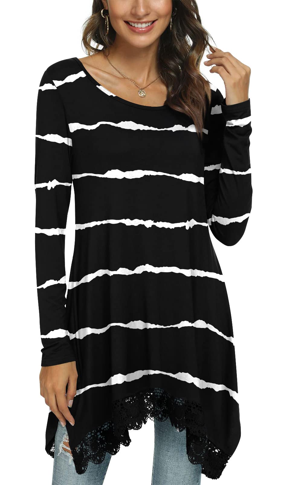 POPYOUNG Women's Long Sleeve Tunic Top - Casual Swing Blouse Shirt for Work & Everyday Wear | Flowy Loose Fit Comfortable Office & Weekend Outfits