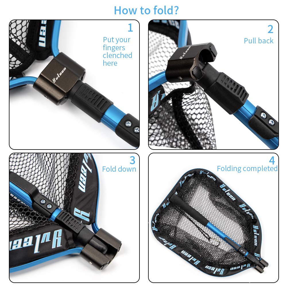 YVLEEN Floating Fishing Net - Foldable Rubber Coated Landing Net for Easy Catch & Release | Freshwater & Saltwater Fishing Gear | Perfect for Fly Fishing, Kayak Fishing & Shore Angling