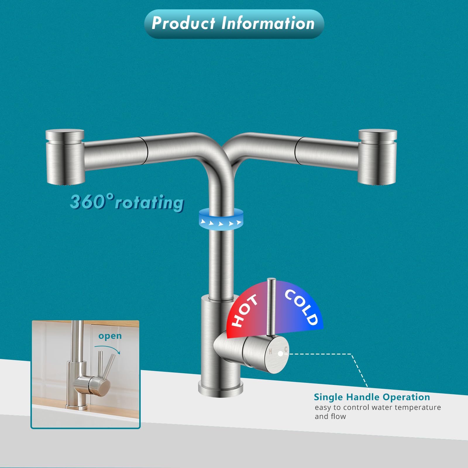 Fapully Brushed Nickel Bar Sink Faucet - Single Hole Modern Wet Prep Kitchen Faucet with Pull Down Sprayer for RV, Camper, Outdoor & Utility Sinks | Perfect for Small Kitchens, Wet Bars, and Mobile Homes