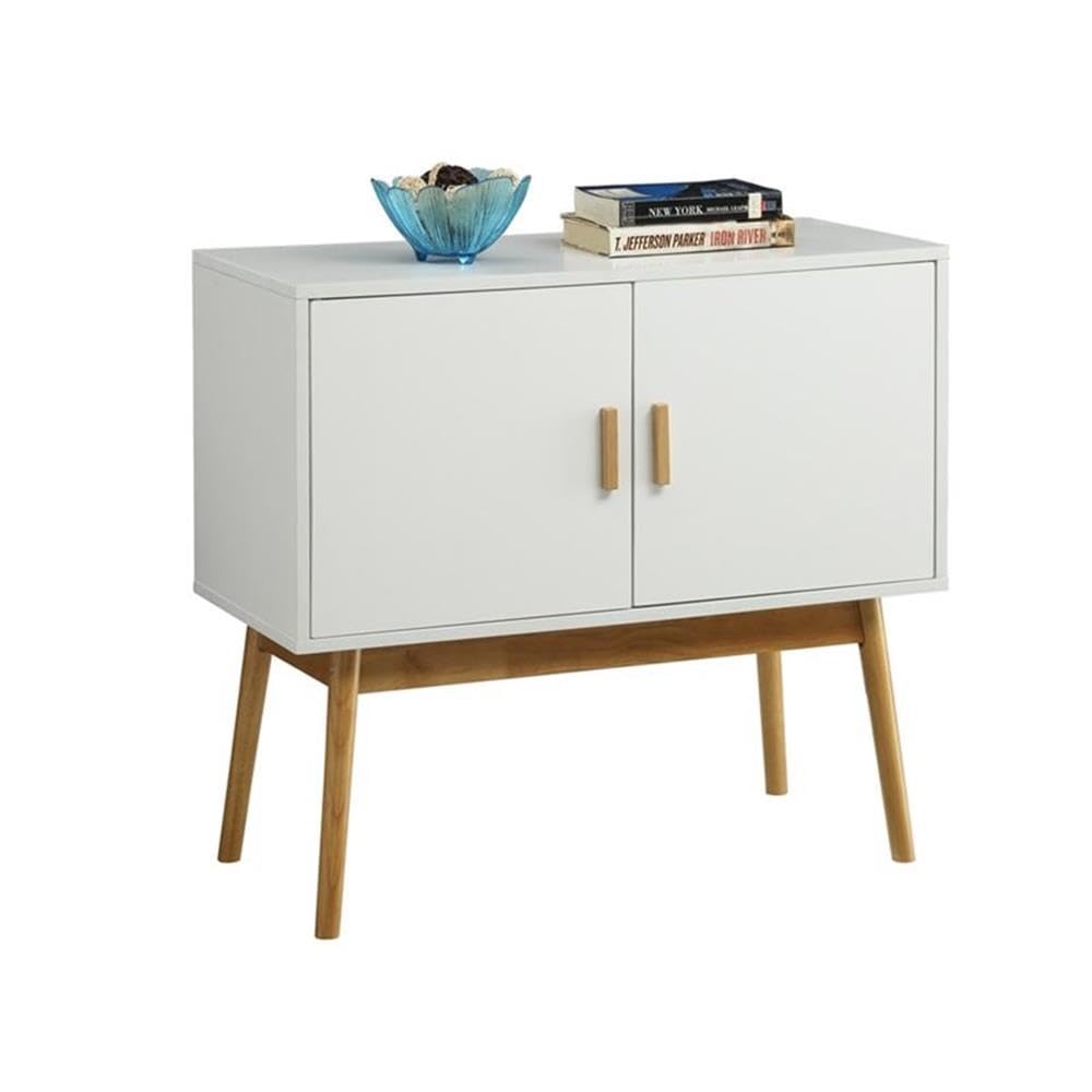 Allora White Storage Console Table with Solid Wood Legs - Entryway Organizer, Hallway Furniture, Living Room Side Table with Storage