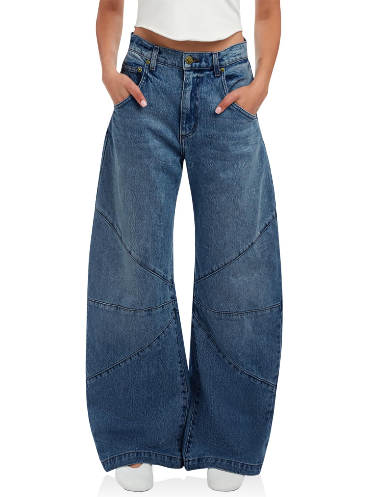 PLNOTME Women's High Waisted Barrel Jeans - Casual Loose Boyfriend Wide Leg Denim Pants for Everyday Wear, Street Style & Office Outfits