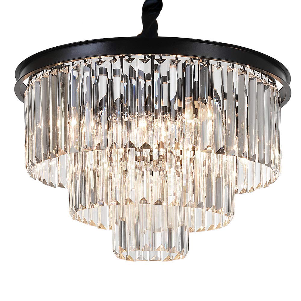 MEEROSEE Modern Crystal Chandelier - 8-Light Raindrop Pendant Ceiling Fixture with 3-Tier Clear Crystal Design, 19.7