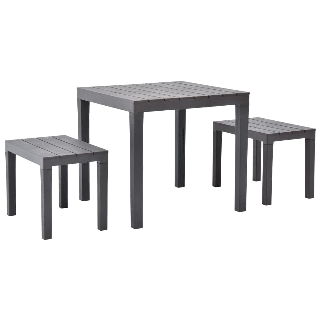 vidaXL 3-Piece Patio Furniture Set - Brown Plastic Outdoor Dining Table with 2 Benches for Garden, Deck, Backyard & Poolside - Weather-Resistant & No Assembly Required - Perfect for Outdoor Entertaining & Relaxation