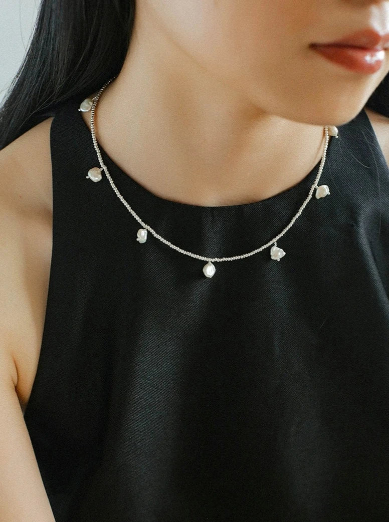 Elegant Natural Silver Beads and Pearl Pendant Necklace for Women - Handmade Jewelry Gift for Wedding, Anniversary & Special Occasions
