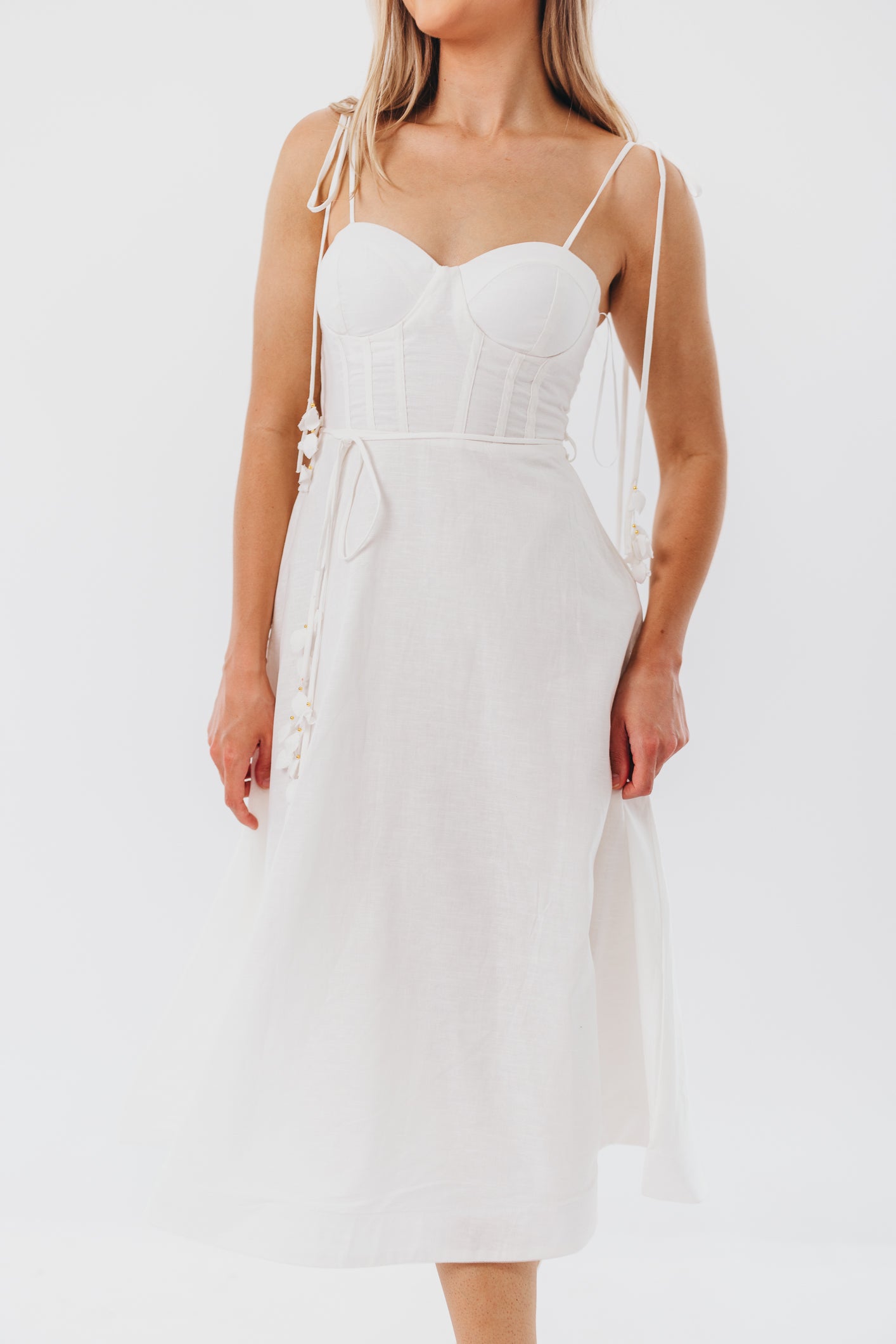 Norma Jean Bustier Style Midi Dress - Elegant White Bodycon Dress for Women | Perfect for Cocktail Parties, Date Nights & Special Occasions