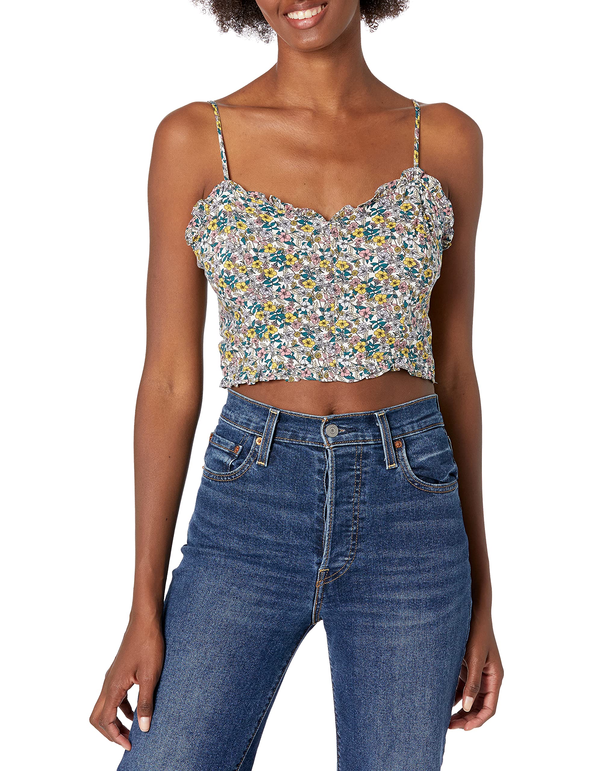BCBGeneration Women's Woven Smocked Back Cami Top - Flowy Summer Blouse for Casual Outings, Date Nights & Beach Cover-Up