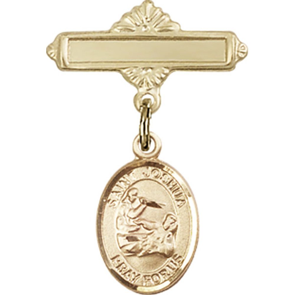 St. Joshua Gold Filled Baby Badge Charm - 1 X 5/8 Inch Polished Pin for Christening, Baptism & Baby Shower Gifts - Religious Jewelry for Newborns & Infants