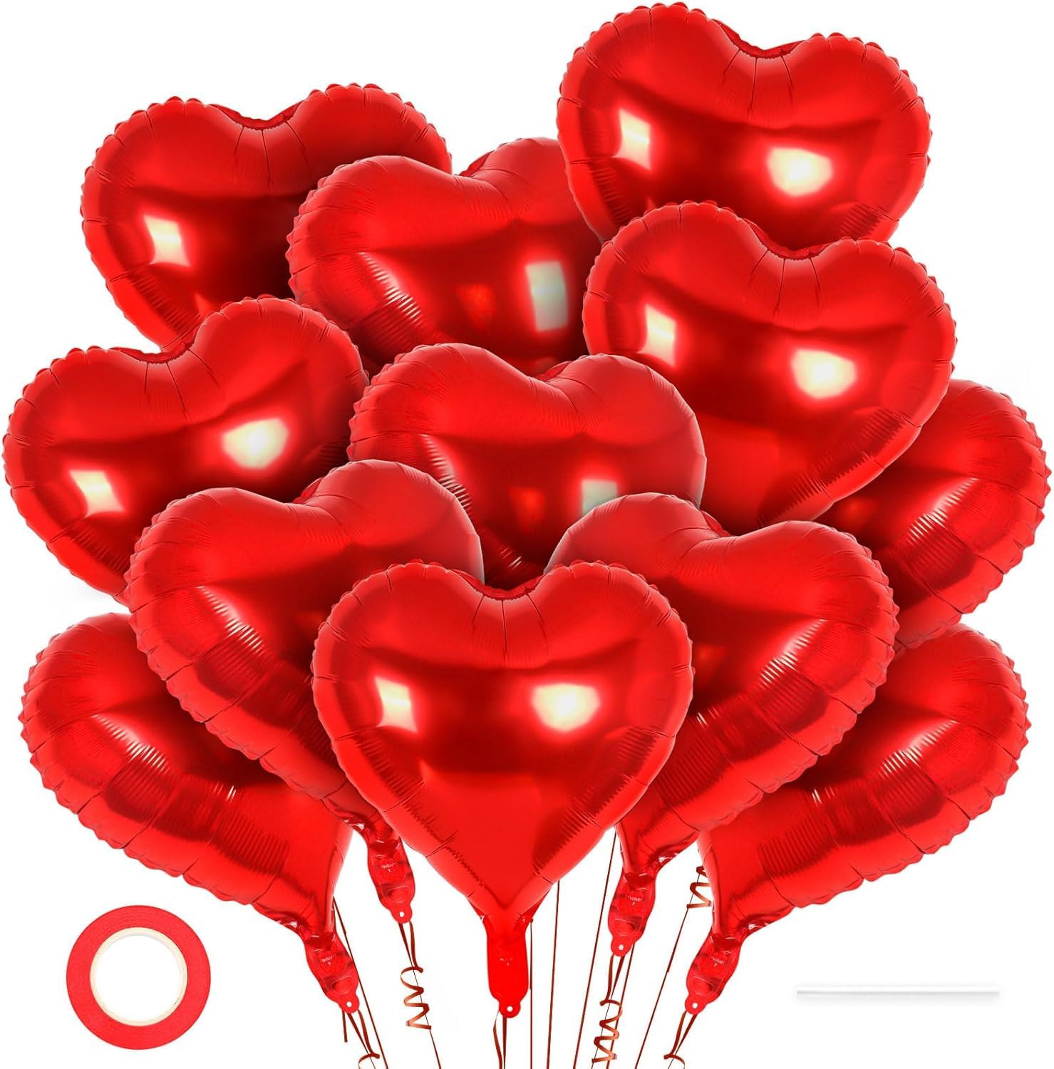 12 Pcs 18 Inch Red Heart Foil Balloons - Valentine's Day Love Balloons for Birthday Party, Wedding, Engagement, Baby Shower Decorations - Perfect for Romantic Proposals, Anniversary Celebrations & Festive Home Decor (Red)