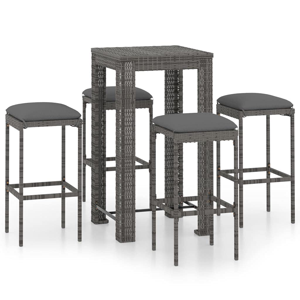5-Piece Outdoor Bar Set with 4 Bar Stools & 1 Bar Table - Wicker Patio Furniture with Removable Cushions - Poly Rattan Bar Height Table and Chairs for Backyard, Garden, Porch, Deck - Perfect for Outdoor Entertaining & Relaxation