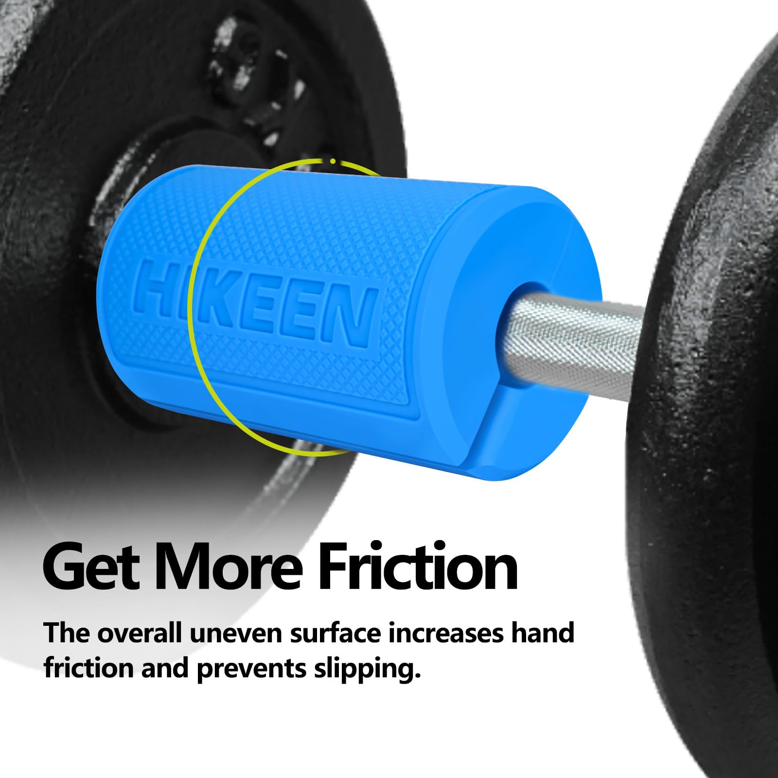 Hikeen Thick Bar Dumbbell Grips - Non-Slip Hard Rubber Barbell Grips for Weight Lifting & Strength Training - 1.77