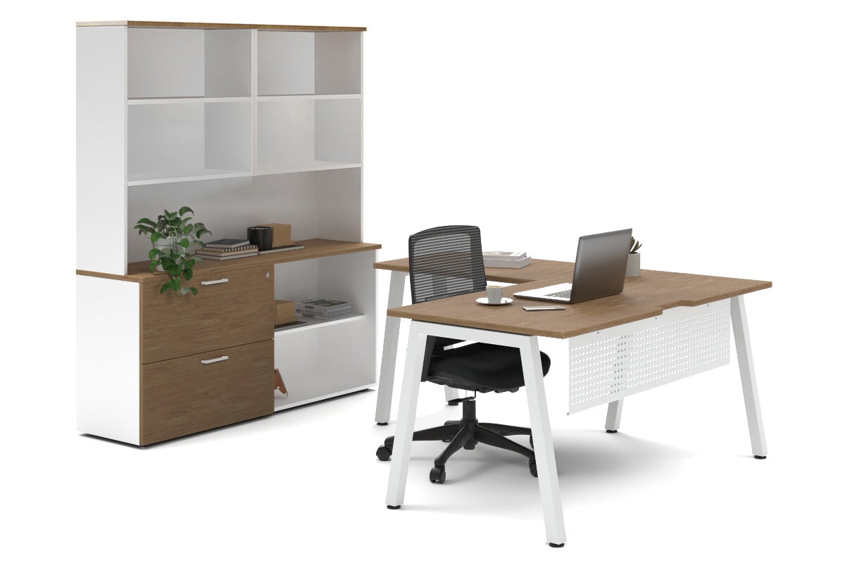 L-Shaped Executive Desk with Quadro A Legs in White - 1600L x 1800W with Cable Management Scallop - Perfect for Home Office, Corporate Workspace & Modern Workstations