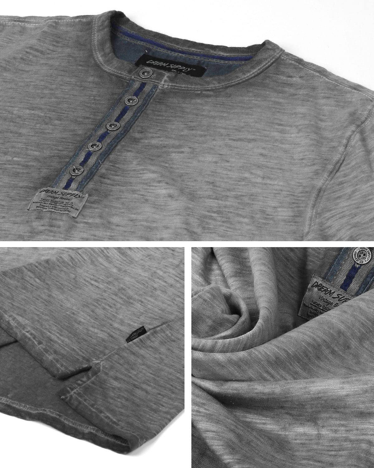 Vintage Wash Men's Long Sleeve Henley Shirt - Soft Cotton Button Up Casual T-Shirt for Everyday Wear & Outdoor Activities
