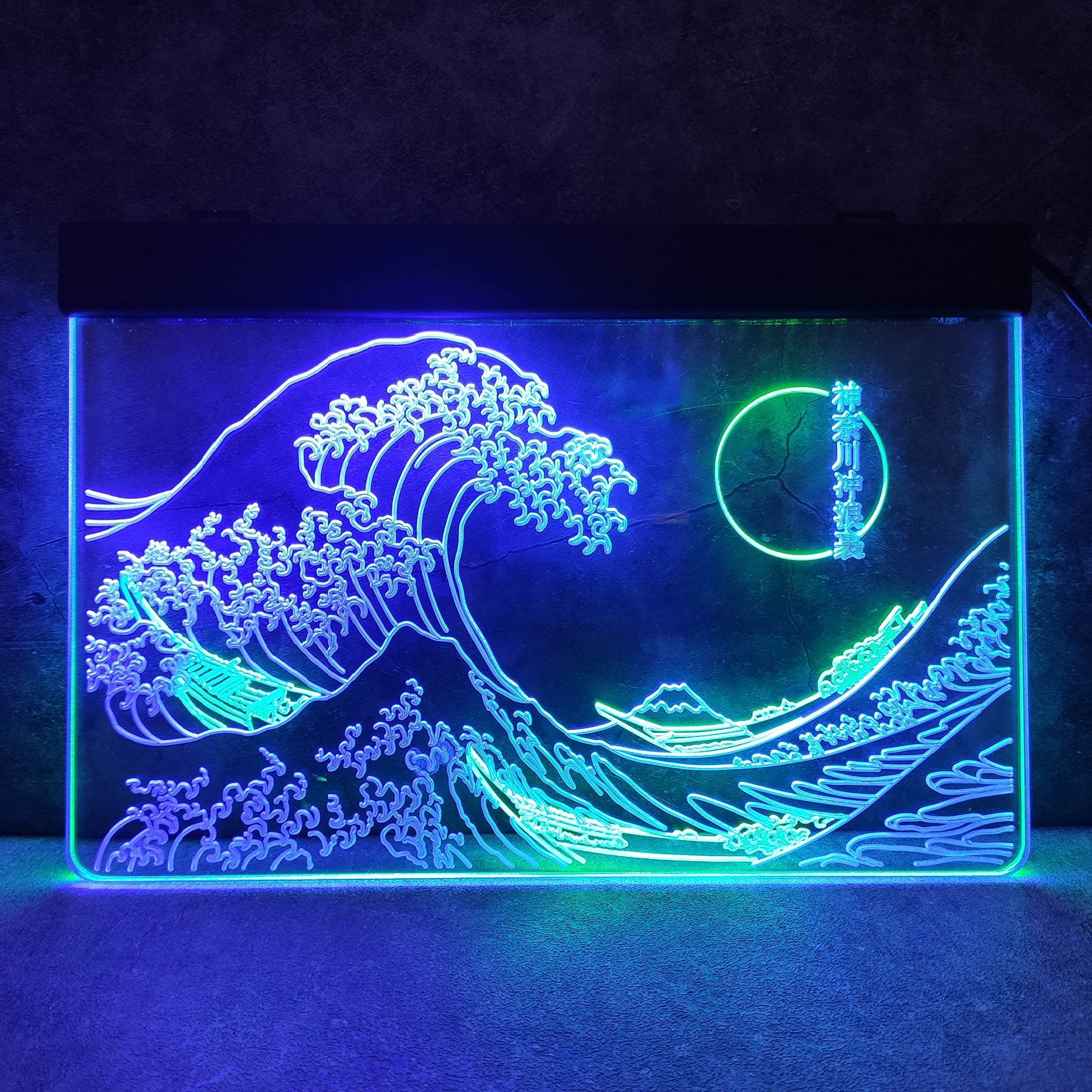 The Great Wave Off Kanagawa LED Neon Sign - Japanese Hokusai Artwork Wall Decor, Blue & Green Ukiyoe Neon Light for Bedroom, Living Room, Bar (8x12 Inches) - Perfect for Anime Lovers & Japanese Culture Enthusiasts