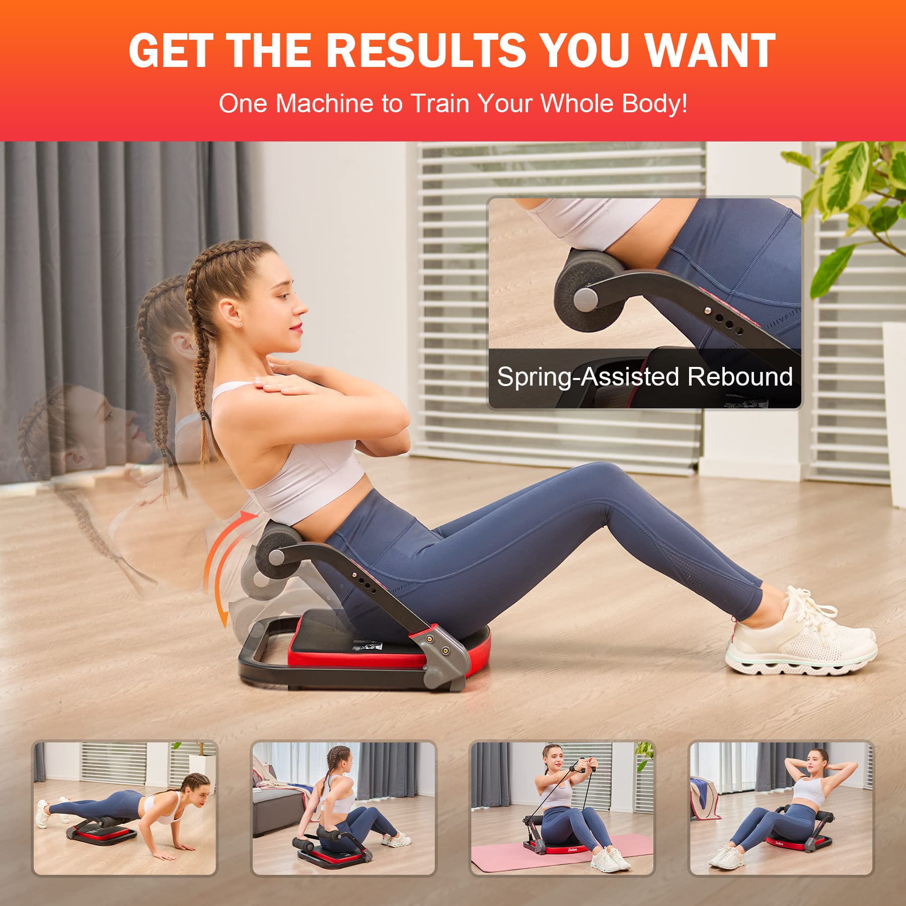 ZELUS 2-in-1 Ab Machine with Resistance Bands - Core Strength Trainer for Home Gym | Adjustable 4-Level Intensity with Rebound Assist | Full Body Workout Equipment for Abs, Arms & Legs | Perfect for Home Fitness, Small Spaces & Quick Workouts
