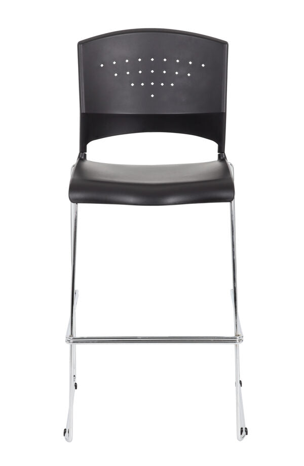 Premium Boss Black Stackable Stool Set of 2 - Chrome Metal Frame Bar Stools for Kitchen Island, Breakfast Nook & Home Decor - Modern Dining & Bar Height Seating - Model B16400 BK 2