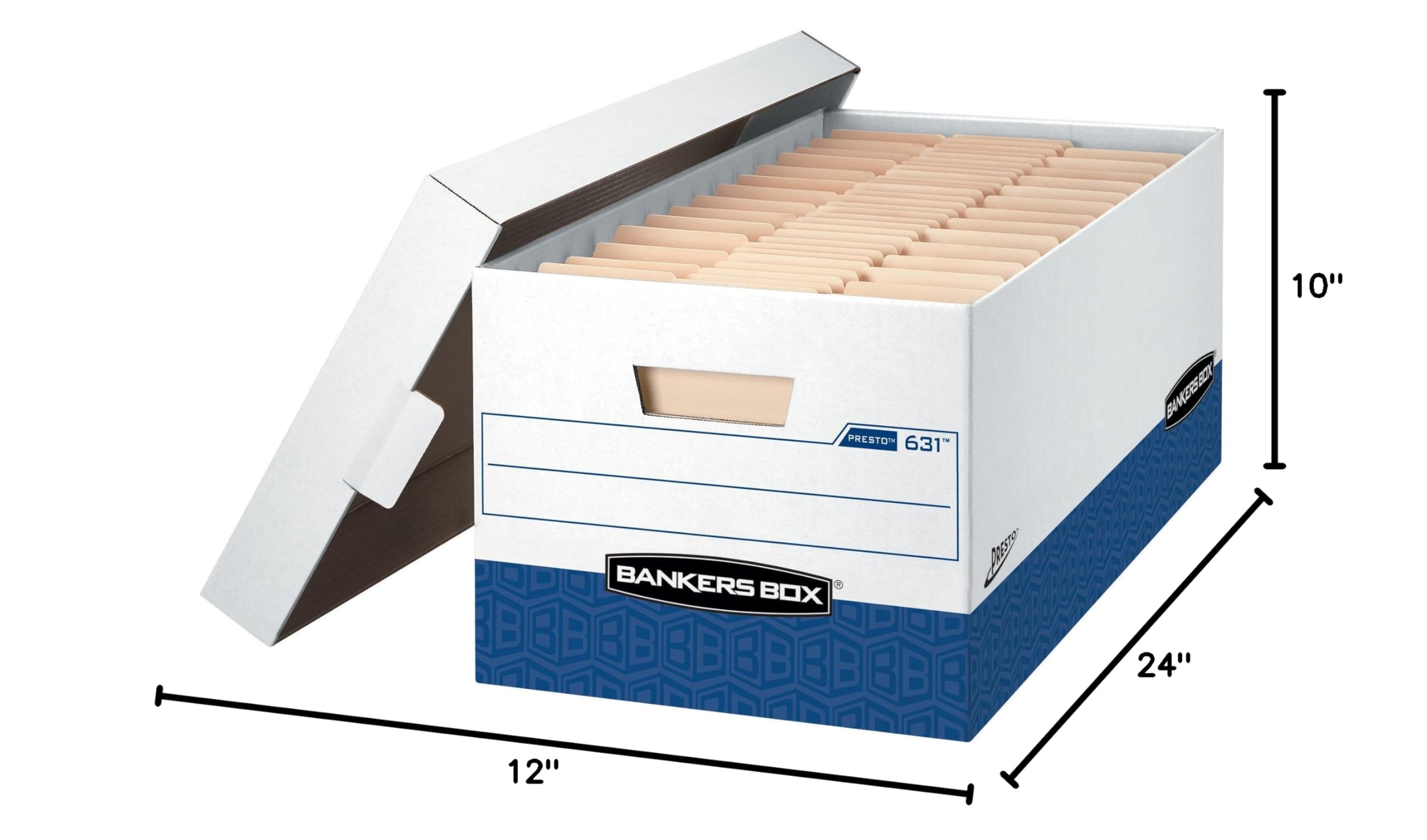 Bankers Box 12 Pack Heavy-Duty File Storage Boxes - Instant Assembly, Lift-Off Lid, Letter Size (White/Black) - Perfect for Office Organization, Document Storage & Moving Supplies