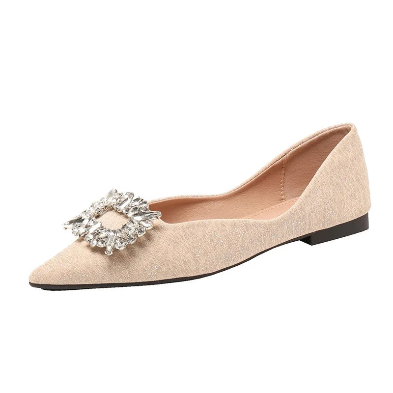 Elegant Square Crystal Buckle Ballet Flats for Women | Comfortable Wedding Shoes & Bridal Party Footwear | Perfect for Weddings, Proms, and Formal Occasions