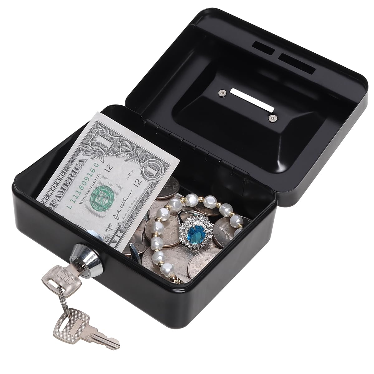 Lovndi Small Cash Box with Lock & Money Slot - Secure Piggy Bank for Kids & Adults - Perfect for Home, Office, and Savings (Black)