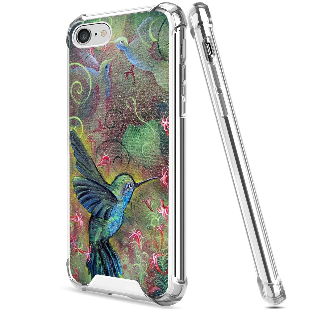 Premium Clear Shockproof Phone Case for iPhone 7/8/SE2 - Vibrant Hummingbird Design with Reinforced Corners | Slim Protective Cover for Everyday Use, Outdoor Activities & Travel