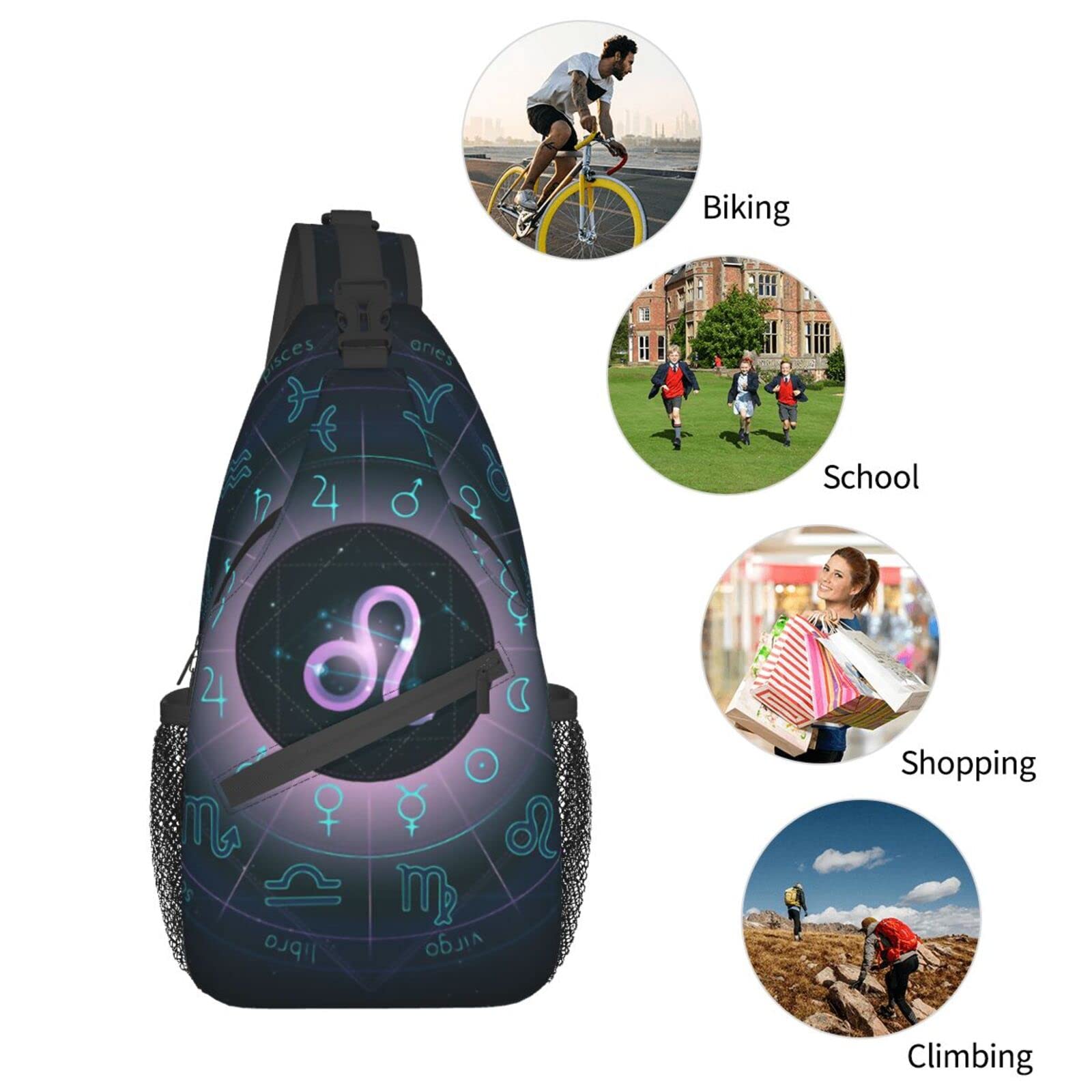 Leo Chest Bag Shoulder Bag - Zodiac Constellation Sling Backpack for Men & Women | Casual Travel, Hiking, Festival & Everyday Crossbody Bag