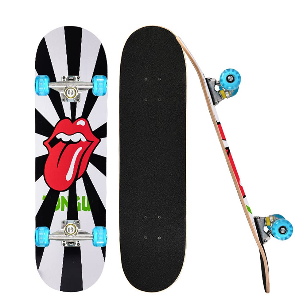 MUXIA 31-inch Complete Skateboard with Colorful LED Light-Up Wheels - Best Skateboard for Kids, Teens & Adult Beginners - Perfect for Commuting, Tricks & Outdoor Fun (Big Tongue Design)