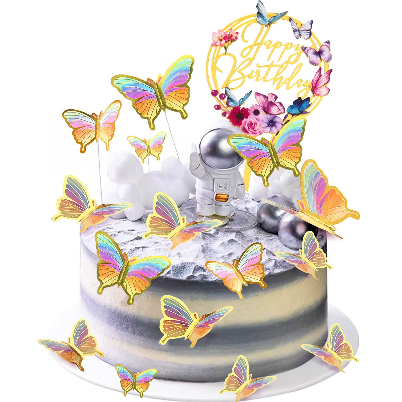 31-Piece Colorful Gold Cupcake Toppers Set - Mixed Sizes & 3D Butterfly Cake Picks for Wedding, Birthday, Baby Shower Party Decorations - Perfect for Girls, Ladies, and Wall Decor