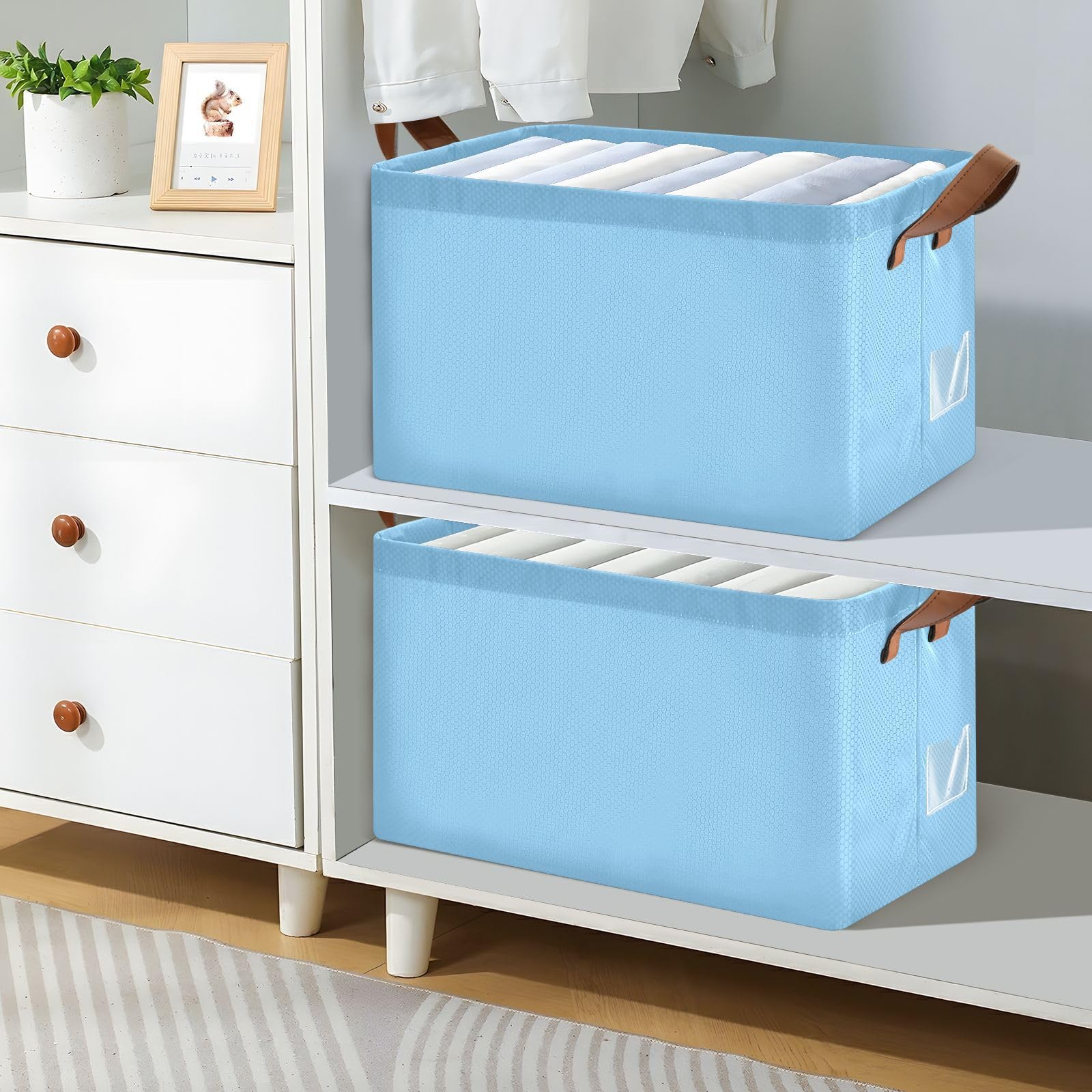 GAIGEO Light Sky Blue Foldable Storage Basket - 43x29x25.5cm Closet Organizer for Clothes, Toys & Home Organization | Perfect for Bedroom, Nursery & Laundry Room Storage Solutions