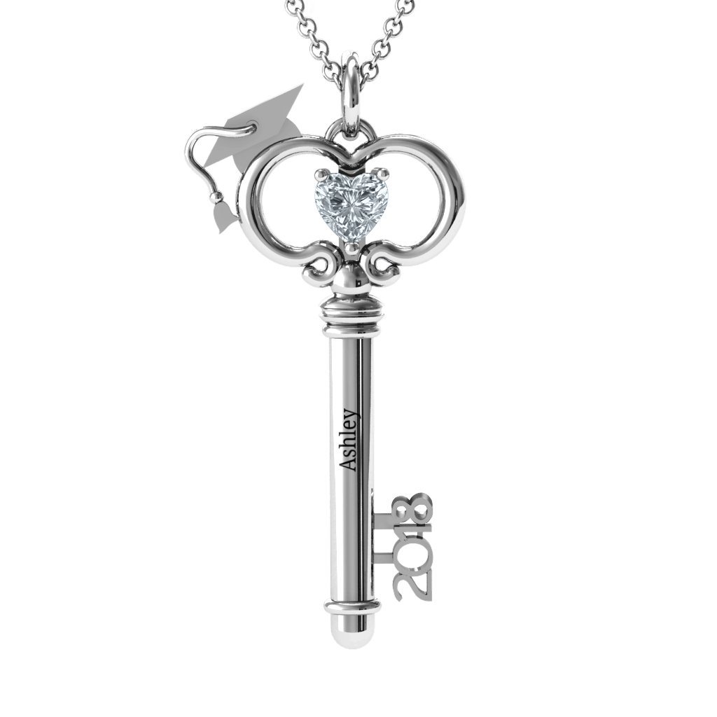 14K Gold 2018 Graduation Key Pendant Necklace - Elegant Jewelry Gift for Graduates by JEWLR - Perfect for Commencement Ceremonies, Graduation Parties & Special Occasions