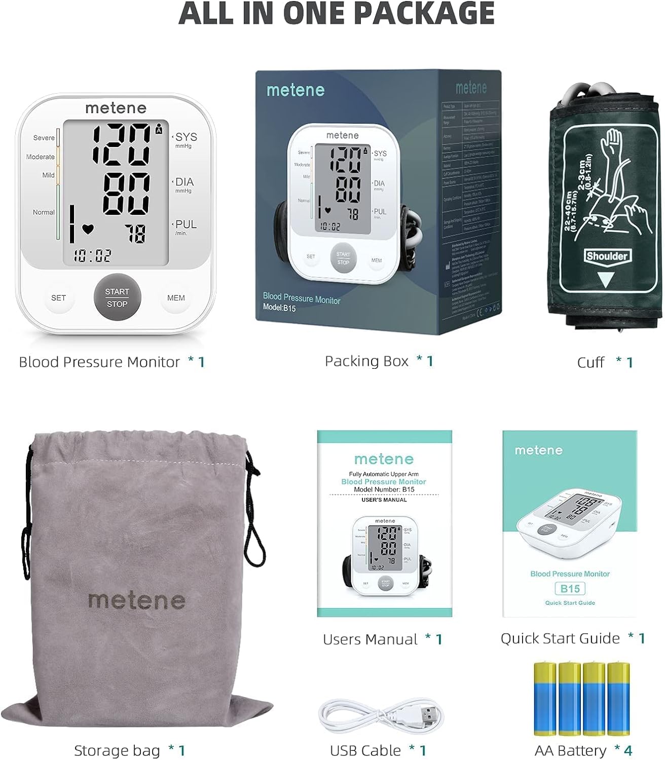 Metene Digital Upper Arm Blood Pressure Monitor with Voice Speaker - Large Cuff (8.7