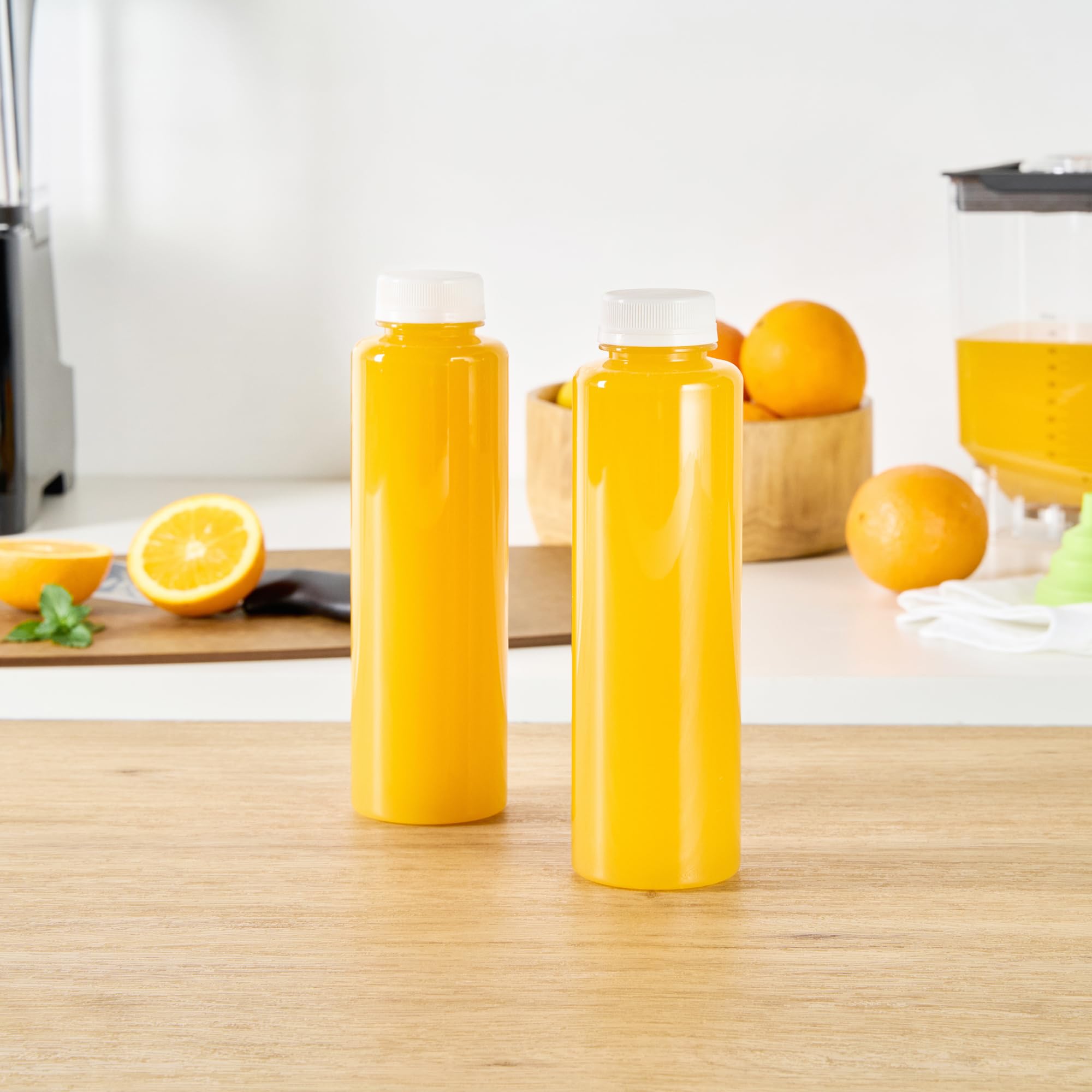 16oz Clear Plastic Juice Bottles with White Caps - 100 Pack Disposable Round Juice Containers for Juicing, Smoothies, Cold Brew & Beverages - Perfect for Juice Shops, Cafes, Restaurants & Home Use