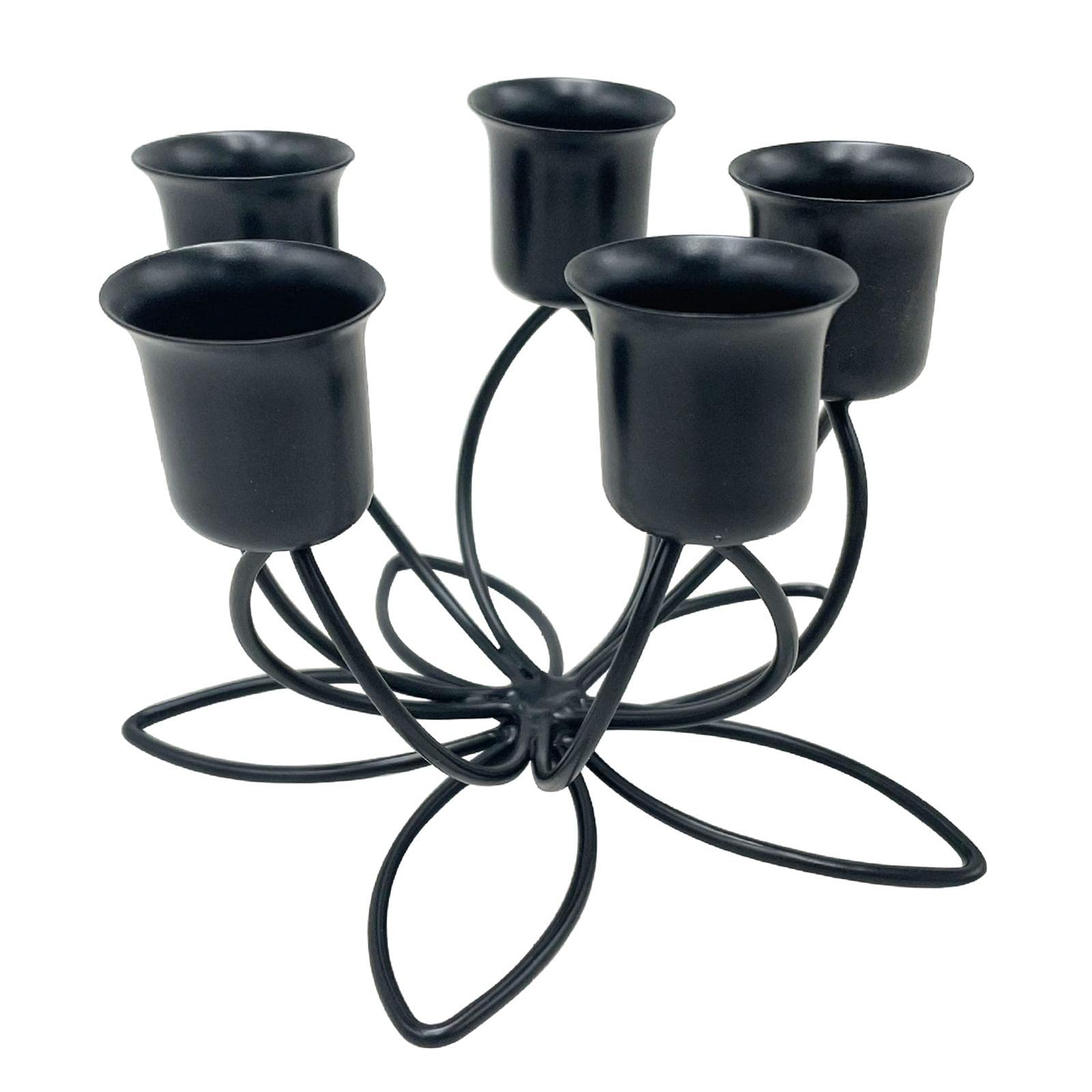 Loensy 5-Head Black Iron Candlestick Stand - Elegant Candelabra Flower Centerpiece for Wedding, Party, Dining Table, Bedroom, Living Room, and Outdoor Garden Decor