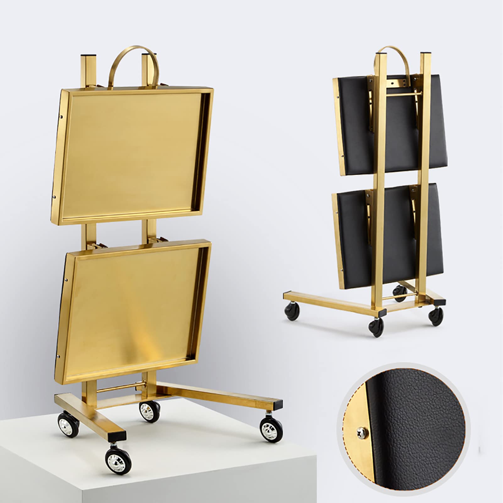 KTOL 2-Tier Rolling Cart - Stainless Steel Mobile Utility Cart with Wheels for Salon, Kitchen, Bedroom & Tattoo Shop | 34x12x16 Inch Gold Metal Storage Trolley | Perfect for Organizing Beauty Supplies, Cooking Utensils & Home Essentials