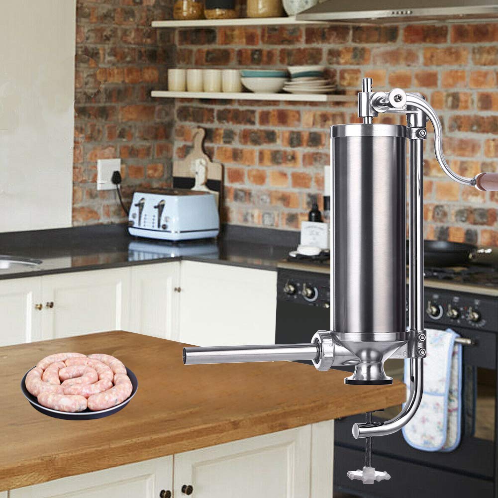 MASTER FENG 5LBS Vertical Stainless Steel Sausage Stuffer with 8 Tubes - Commercial & Home Use Sausage Maker for Homemade Sausages, Jerky & Pet Food